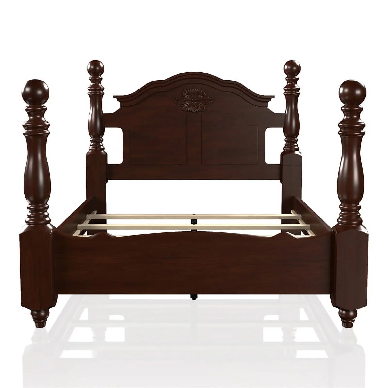 Furniture of America Hemps Solid Wood Four-Poster California King Bed in Brown