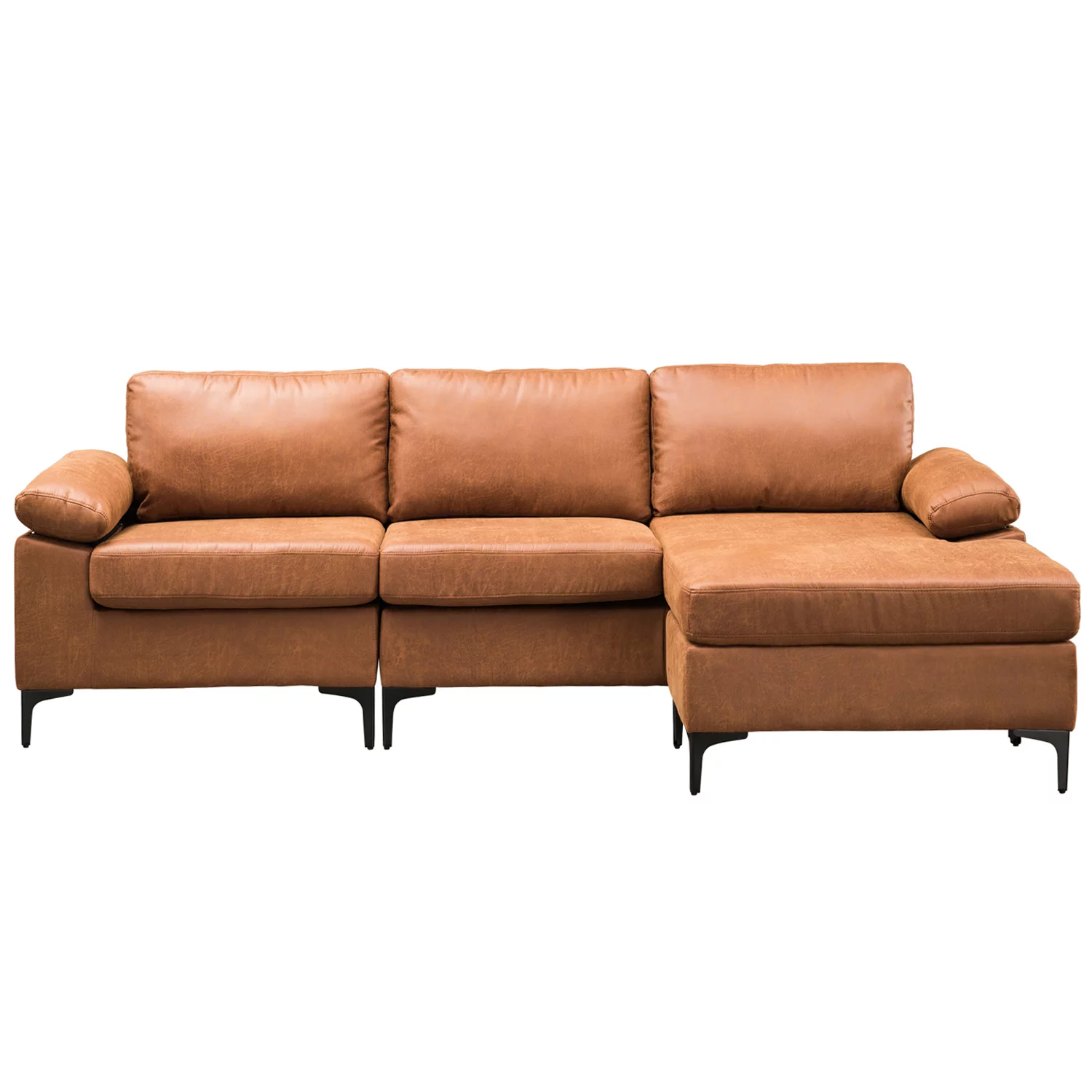 Ovios 100" Convertible Sectional Sofa,3-seat L Shaped Couch with Suede Fabric,Reversible recliner& Chaise for Small Space