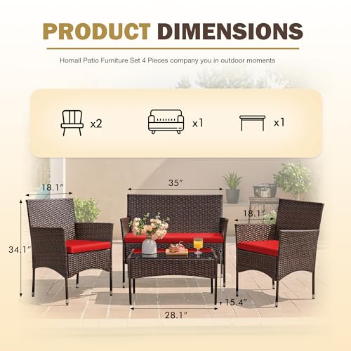 Homall 4 Pieces Outdoor Patio Furniture Sets Rattan Chair Wicker Set