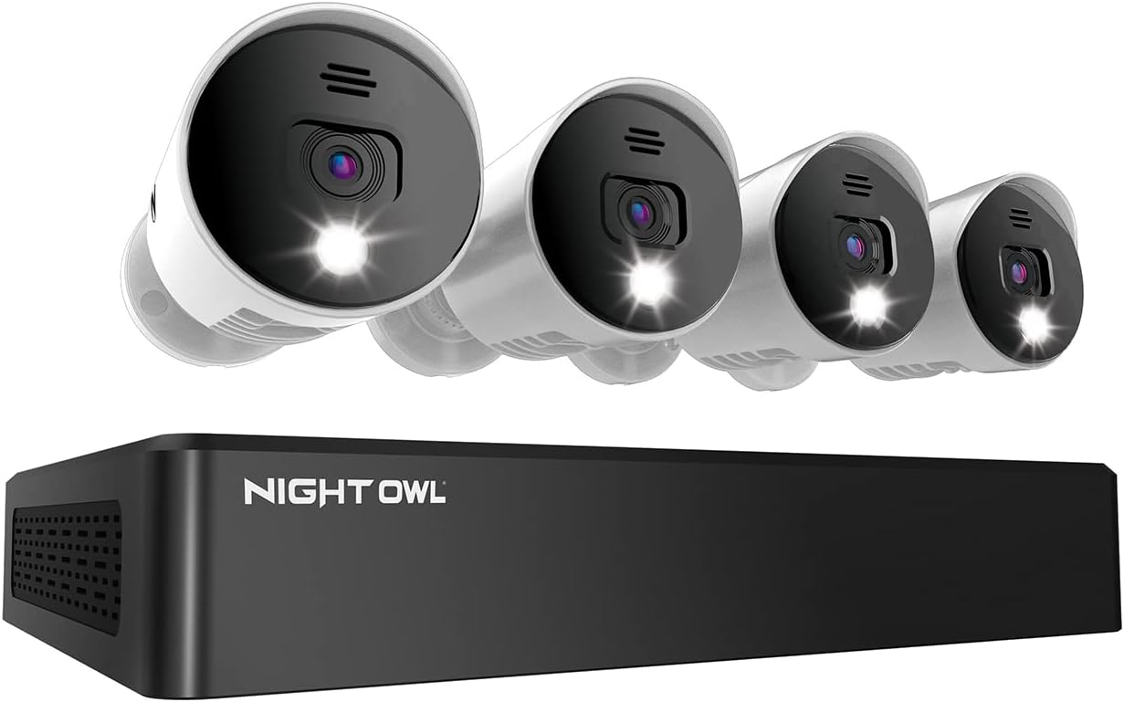 Night Owl 8 Channel Bluetooth Video Home Security Camera System with (4) Wired 4K UHD Indoor/Outdoor Spotlight Cameras with Audio and 1TB Hard Drive