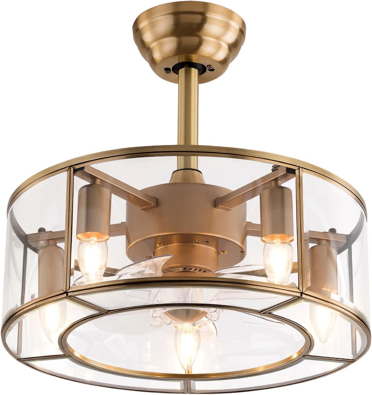 18" Ceiling Fans with Lights, Modern Caged Farmhouse Fandelier with Remote Control, 7 Blades 6-Speed