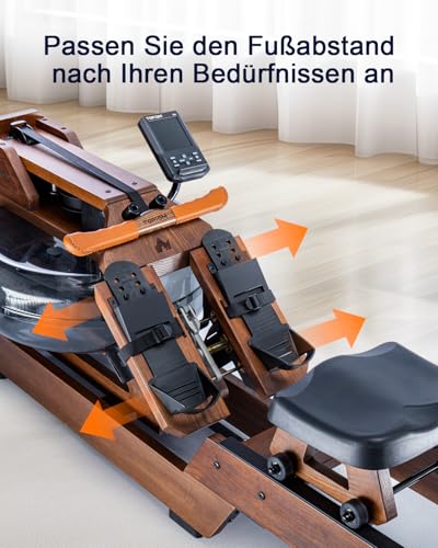 Water Rowing Machine for Home Use, Oak Wood Rower Machine with Dedicated Monitor & Bluetooth App, Upgraded Handle, Adjustable Footpad