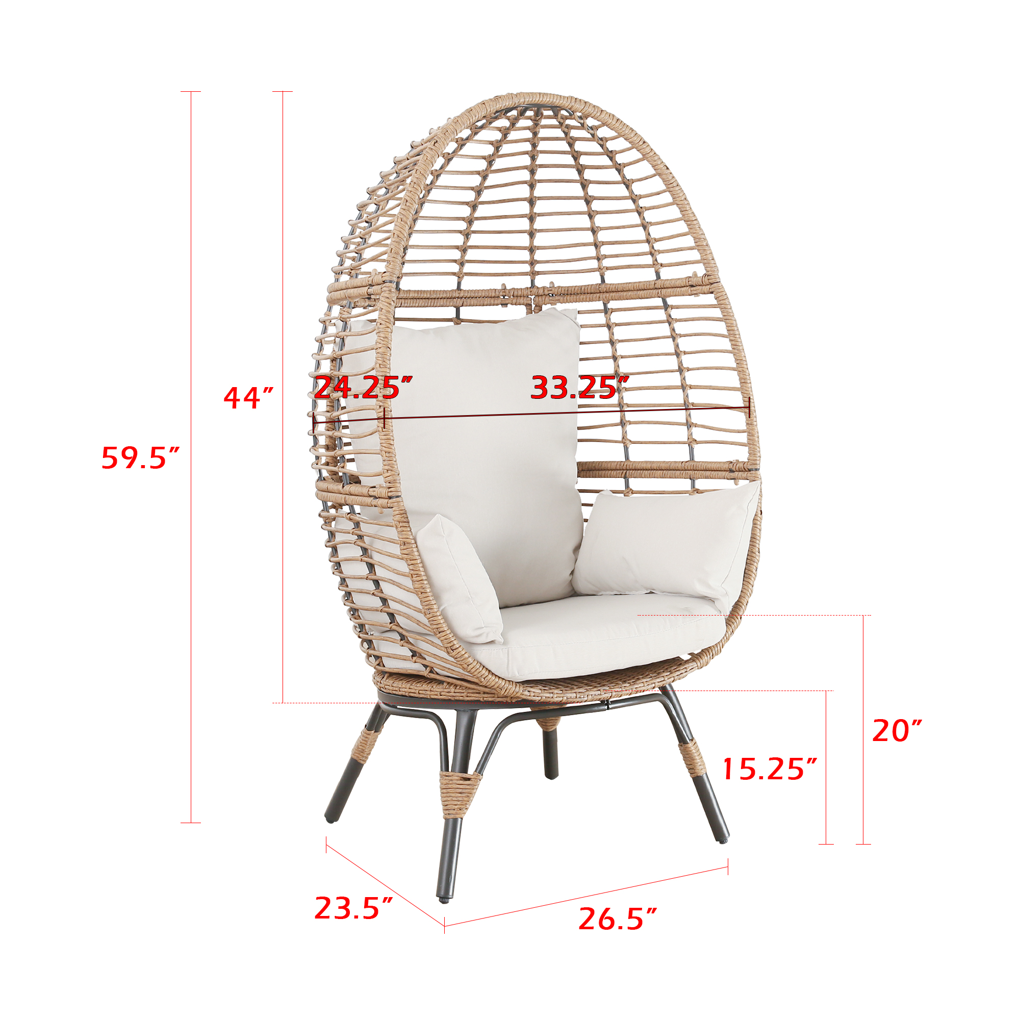 Ulax Furniture Outdoor Patio Wicker Egg Chair Indoor Tear Drop All-Weather Rattan Chair with 4 Cushions for Patio, Backyard, Living Room
