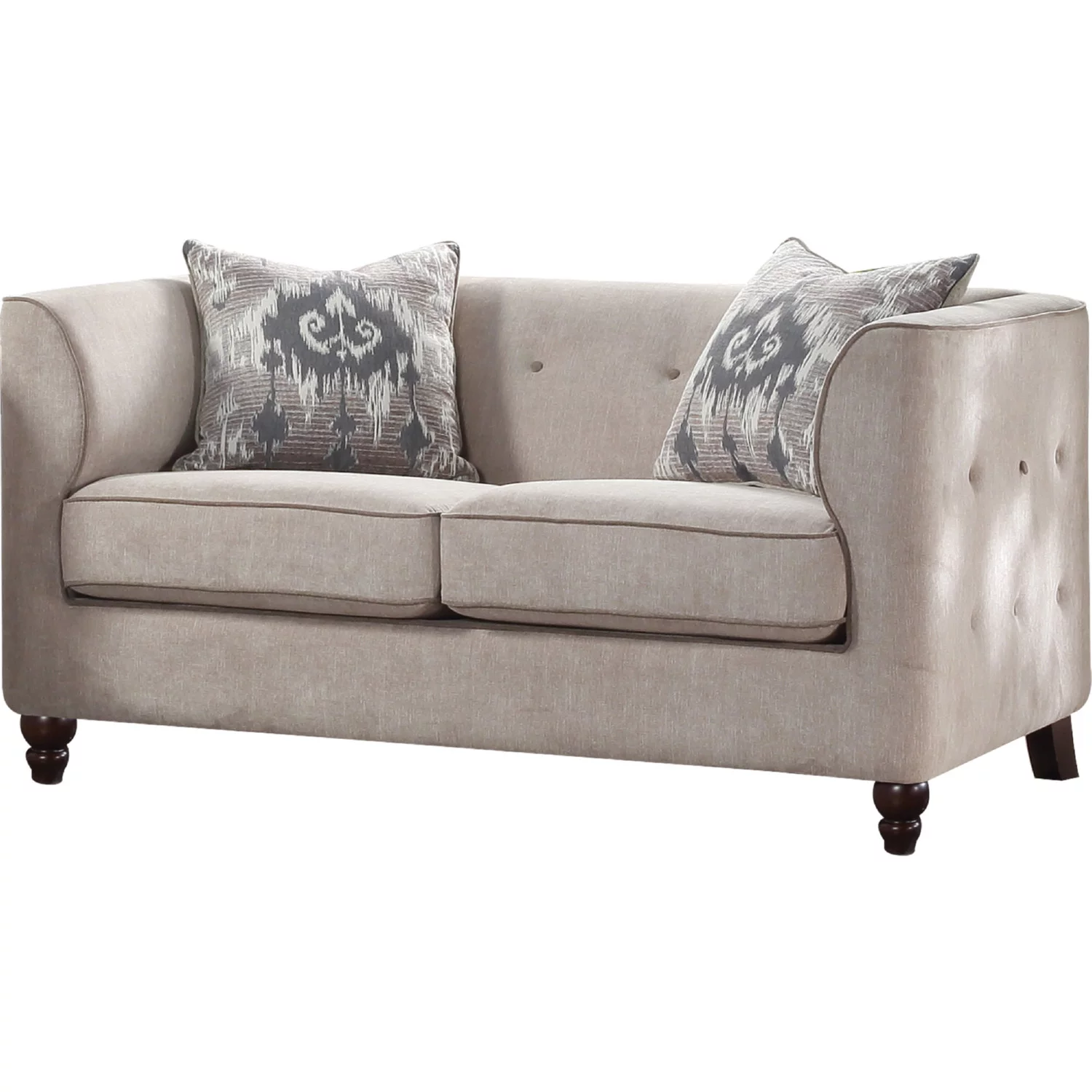 Modern Fabric Living Room Furniture 2pc Sofa Set Tan Fabric Tufted Backrest & Arms Sofa & Love Seat