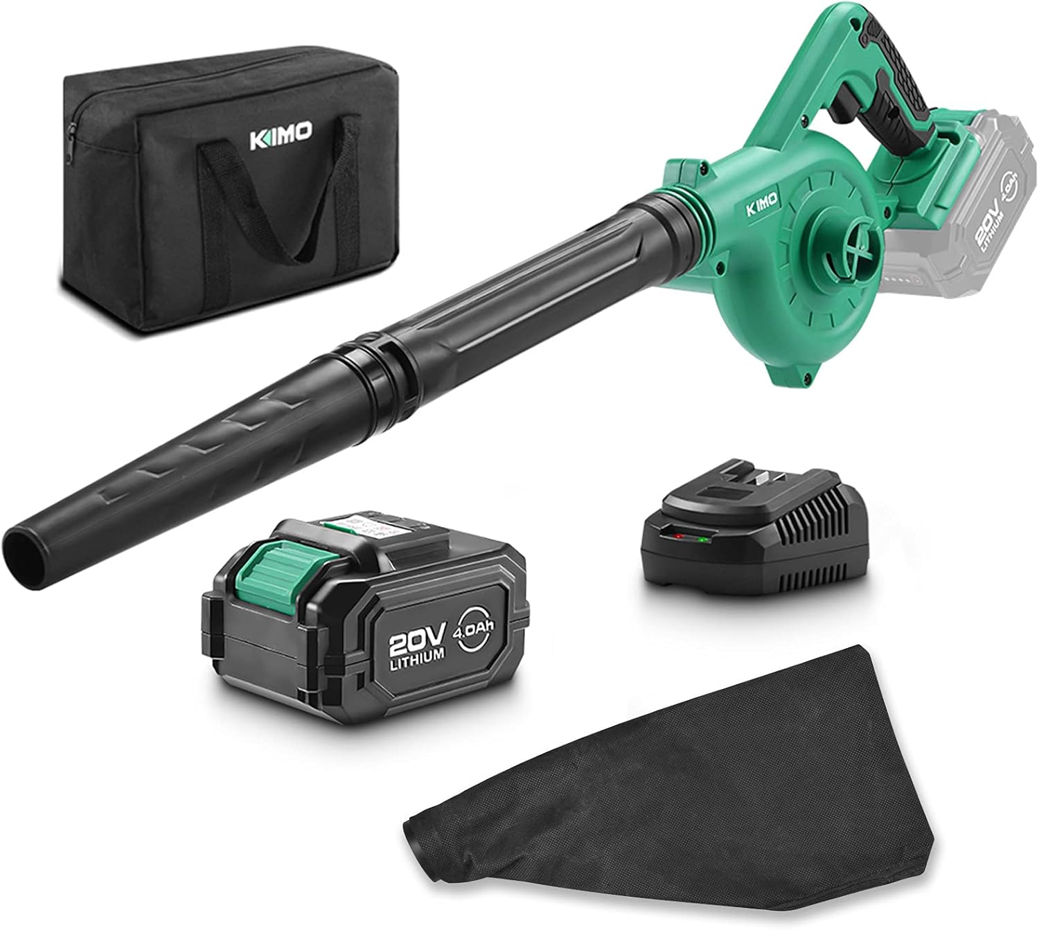 KIMO Cordless Leaf Blower, 2-IN-1 20V Lithium Battery Leaf Vacuum, 150CFM Lightweight Battery Powered Leaf Blower w/Variable-Speed