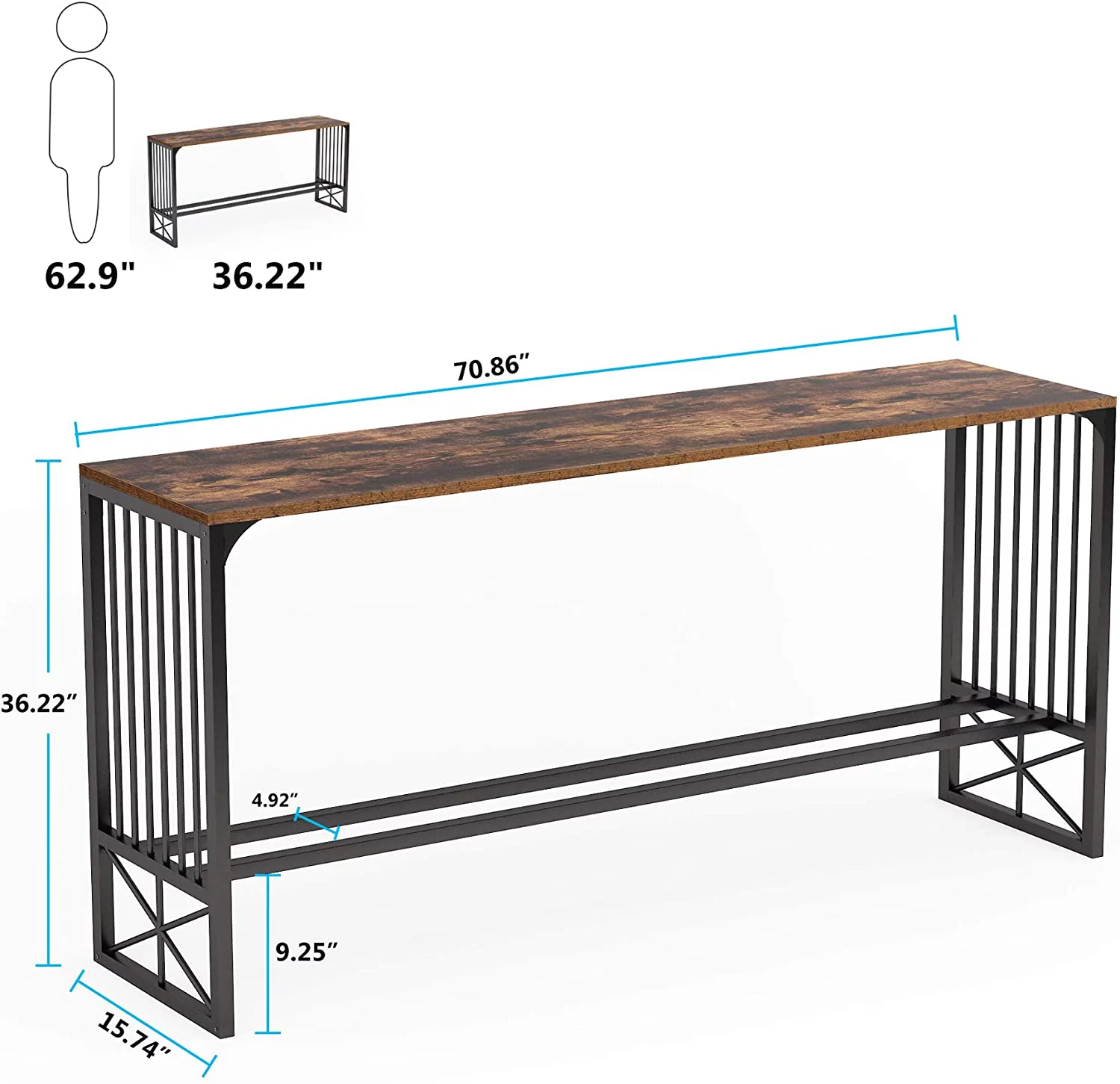 Tribesigns 70.9 inch Sofa Console Table Behind Couch for Living Room Hallway, Rustic Brown
