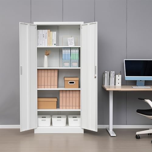 Metal Storage Cabinet with 2 Doors and 5 Adjustable Shelves