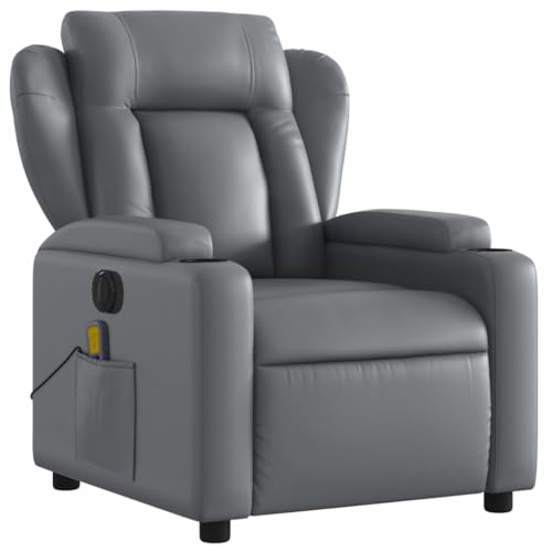 Electric Massage Recliner Chair Gray Faux Leather