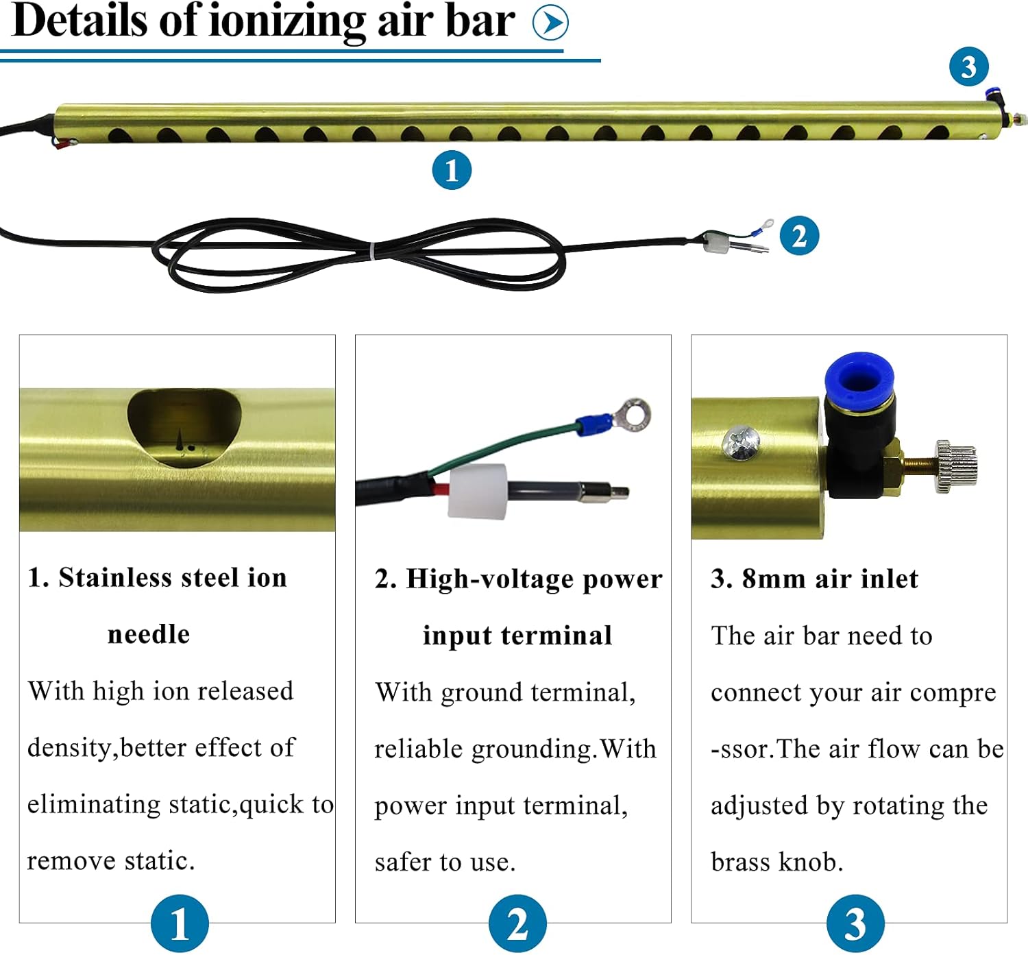 YUCHENGTECH Antistatic Ionizing Air Bar Anti Static Ionizing Bar Copper ESD Static Eliminator with 5.6KV High Voltage Generator 110V (110cm)