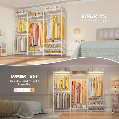 VIPEK V5 Portable Closet Wardrobe Heavy Duty Clothes Rack, Freestanding Clothing Rack with 4 Hang Rods & 8 Shelves, Adjustable Closet Racks