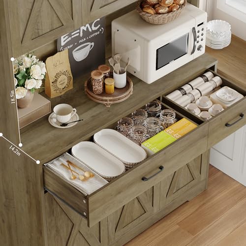 HOSTACK 71" Pantry Cabinet with Charging Station, Tall Kitchen Pantry Storage Cabinet with Microwave Stand