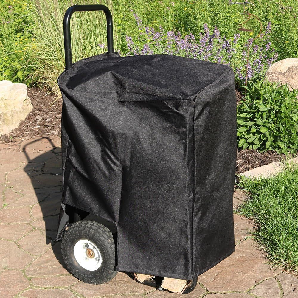 Sunnydaze Firewood Log Cart Carrier with Heavy Duty Waterproof Cover COMBO, Outdoor Wood Rack Storage Mover, Rolling Dolly Hauler