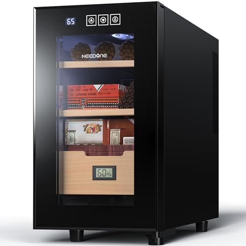 NEEDONE Electronic 23L Cooler Humidor,150 Counts Capacity, with Spanish Cedar Wood Shelves Upgraded Version with Digital Hygrometer Displays