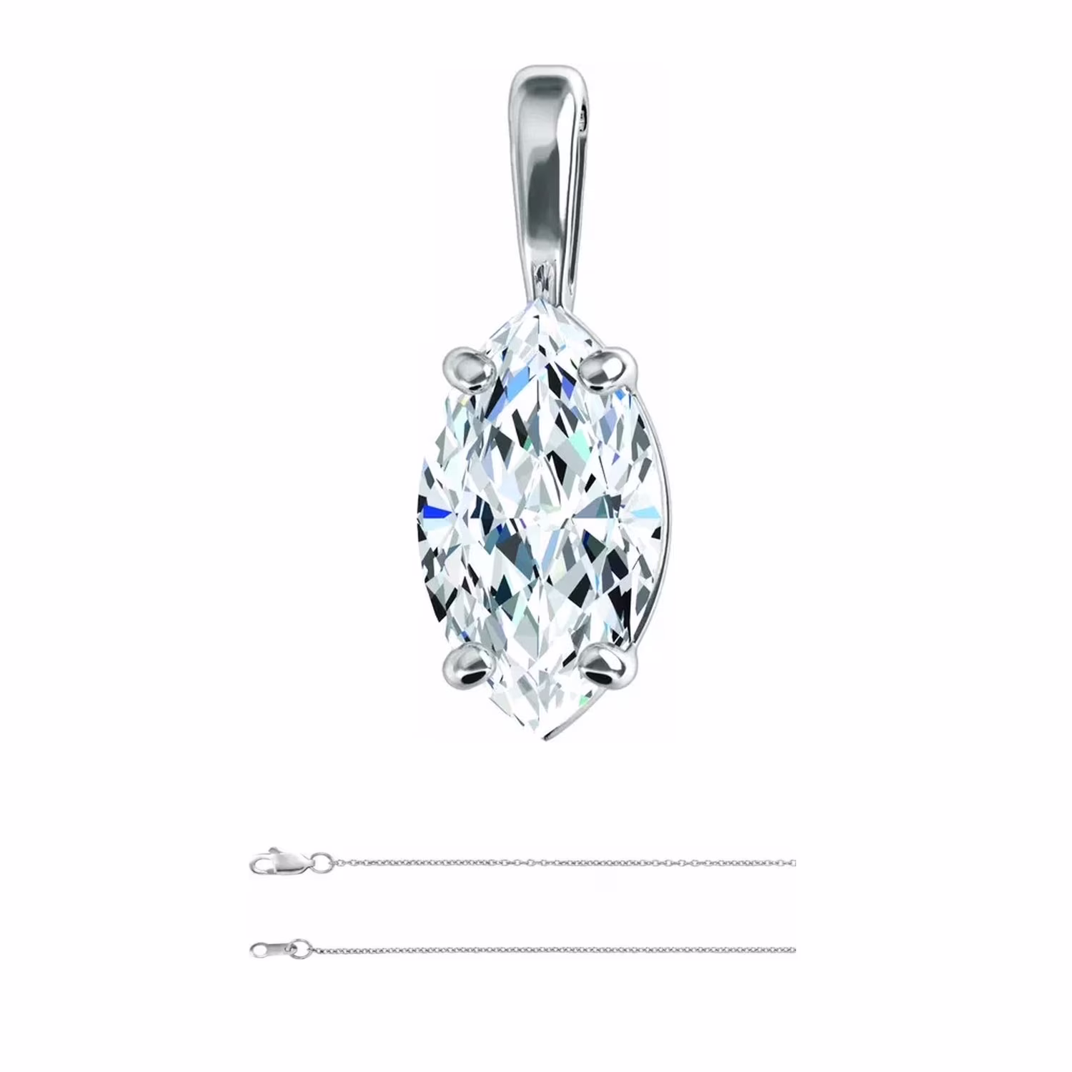 Marquise Diamond Solitaire Pendant Necklace 14k White Gold (0.73 Ct,G Color,VS2 Clarity) IGL Certified
