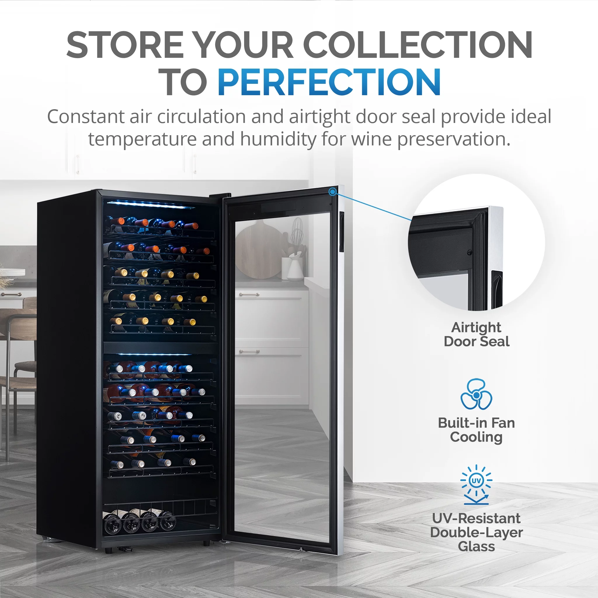 Newair Freestanding Wine Refrigerator, 98 Bottle Dual Zone Compressor Wine Fridge in Stainless Steel