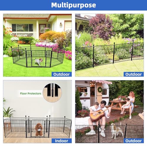 ADAVIN Tall Garden Fence with Gate, 48 in(H) 8 Panels Heavy Duty Iron Metal Animal Barrier Fence, Indoor Dog Playpen, Temporary Fencing