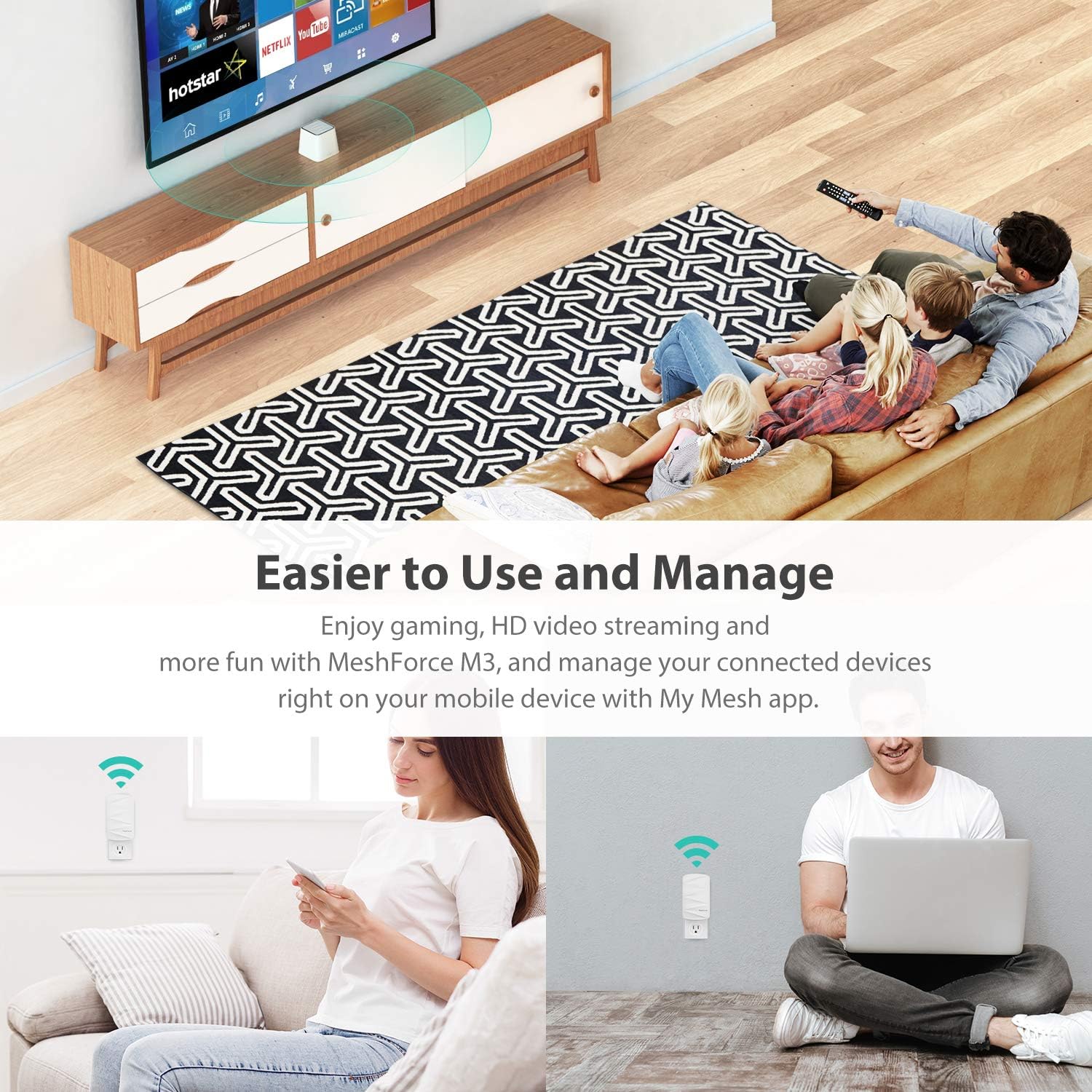 Meshforce M3 Mesh WiFi System, Mesh Router for Wireless Internet, Up to 4500 sq.ft （6+ Rooms） Whole Home Coverage, WiFi Router Replacement