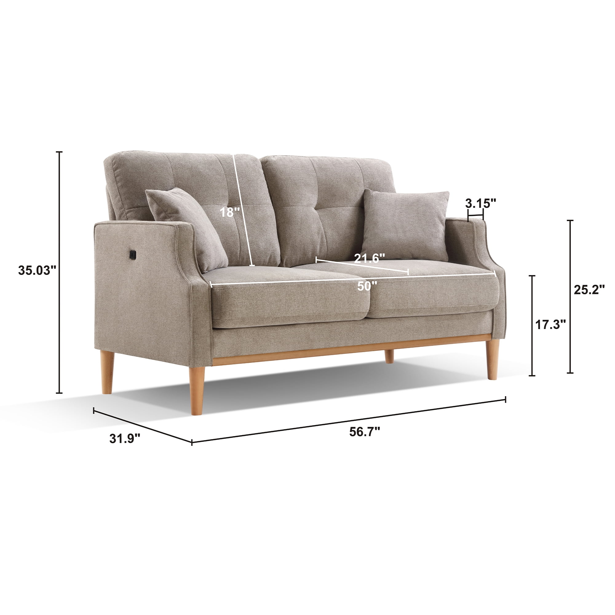 CoSoTower Living Space Sofa 2 Seater, Loveseat With Waterproof Fabric Cream, Usb Charge