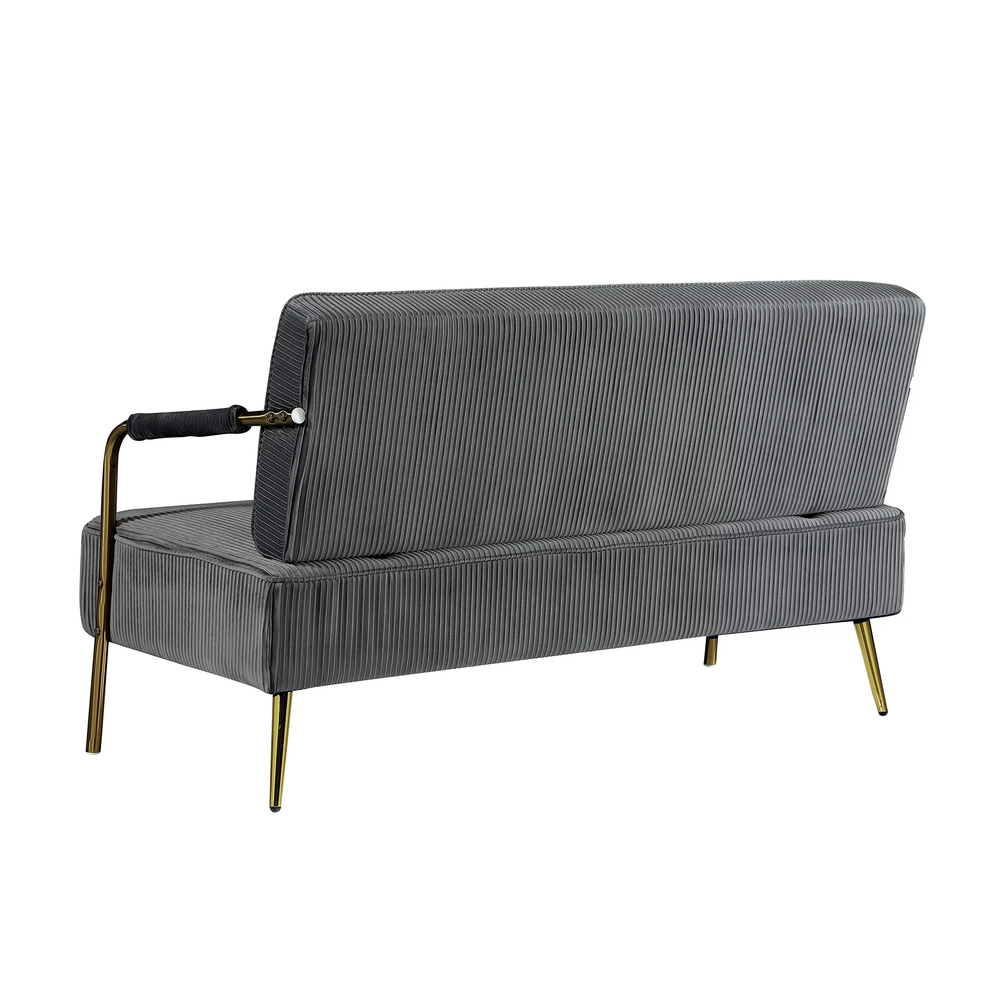 56" Width Modern Upholstered Pleated Velvet Loveseat Comfy 2 Seater Small Sofa Couch with Gold Metal Legs 2pcs Throw Pillows for Living Room