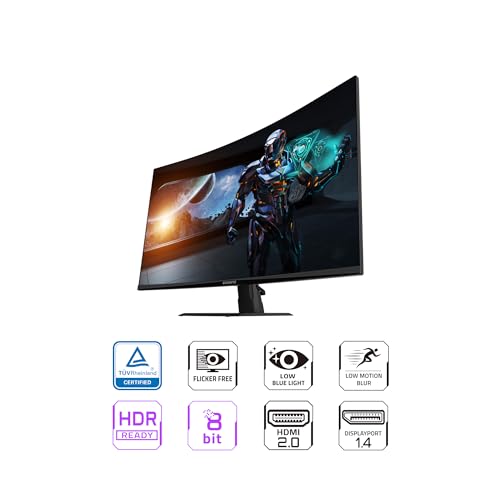 GIGABYTE GS32QC 31.5" 165Hz 1440P Curved Gaming Monitor, 2560x1440 VA 1500R Display, 1ms (MPRT) Response Time, HDR Ready, 1x Display Port 1.4