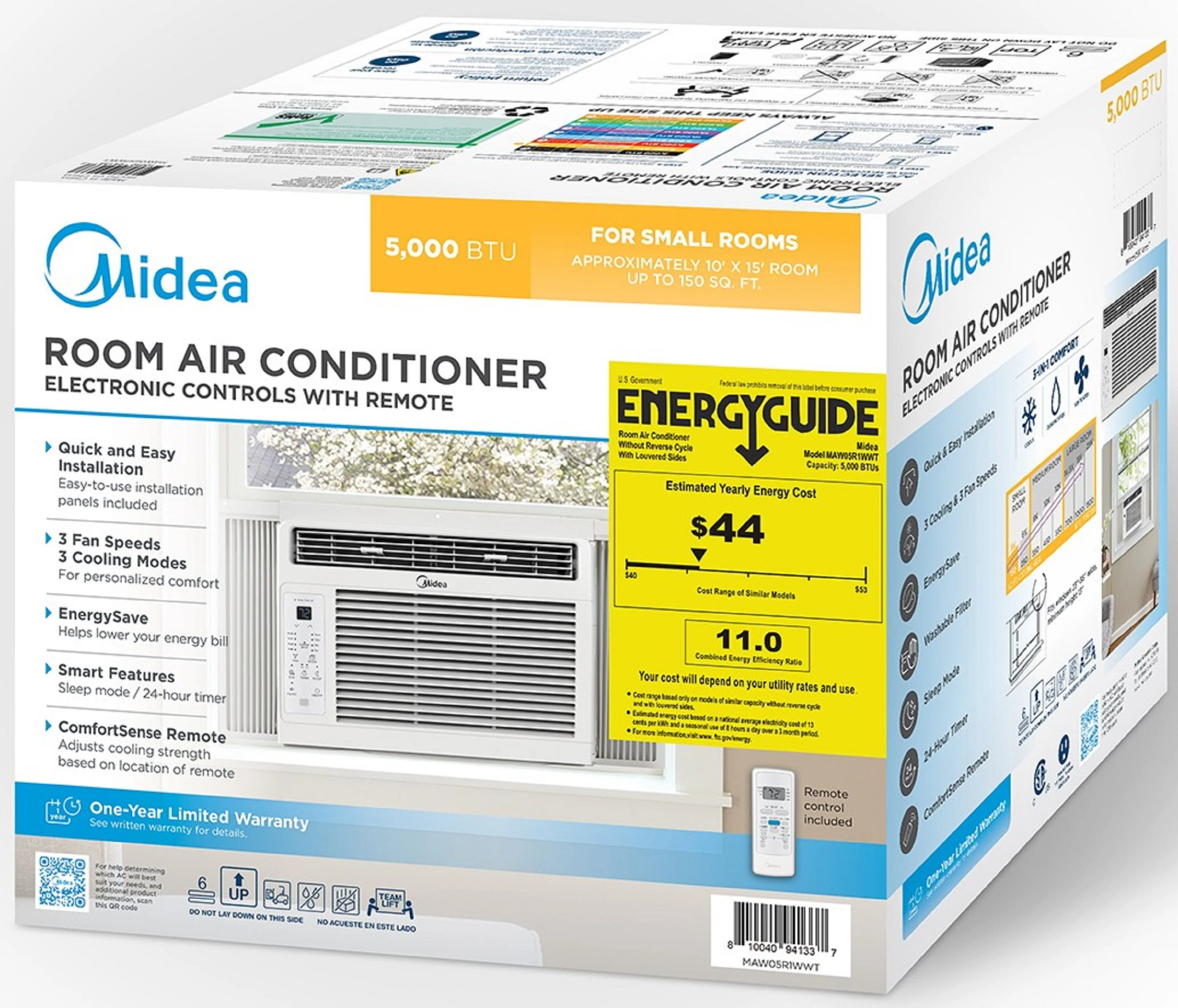 Midea 5,000 BTU 150 Sq ft Window Air Conditioner with Remote, White, MAW05R1WWT-T