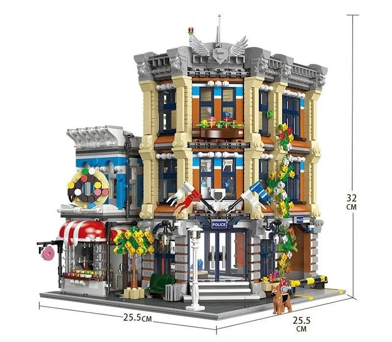 Police Station with Donut Shop Street View Creator Modular City Building Blocks Set | General Jim's Toys | Compatible with Lego, Cobi, Wange