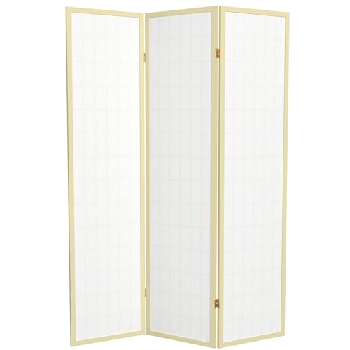 Red Lantern 6 ft. Tall Window Pane Shoji Screen-Natural-4 Panels Room Divider
