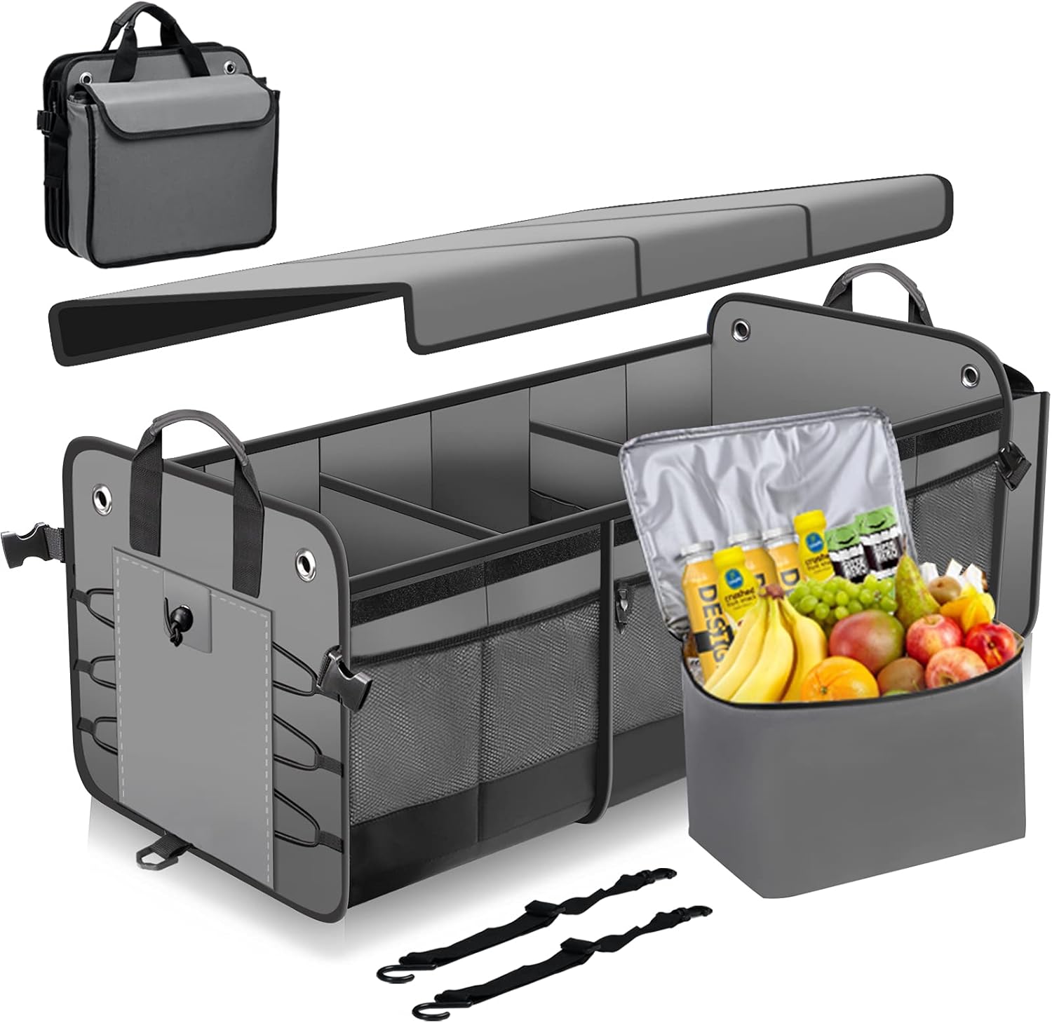 Waterproof Car Trunk Storage Organizer, Heavy Duty Collapsible with Insulated Leakproof Cooler, Folding Cover