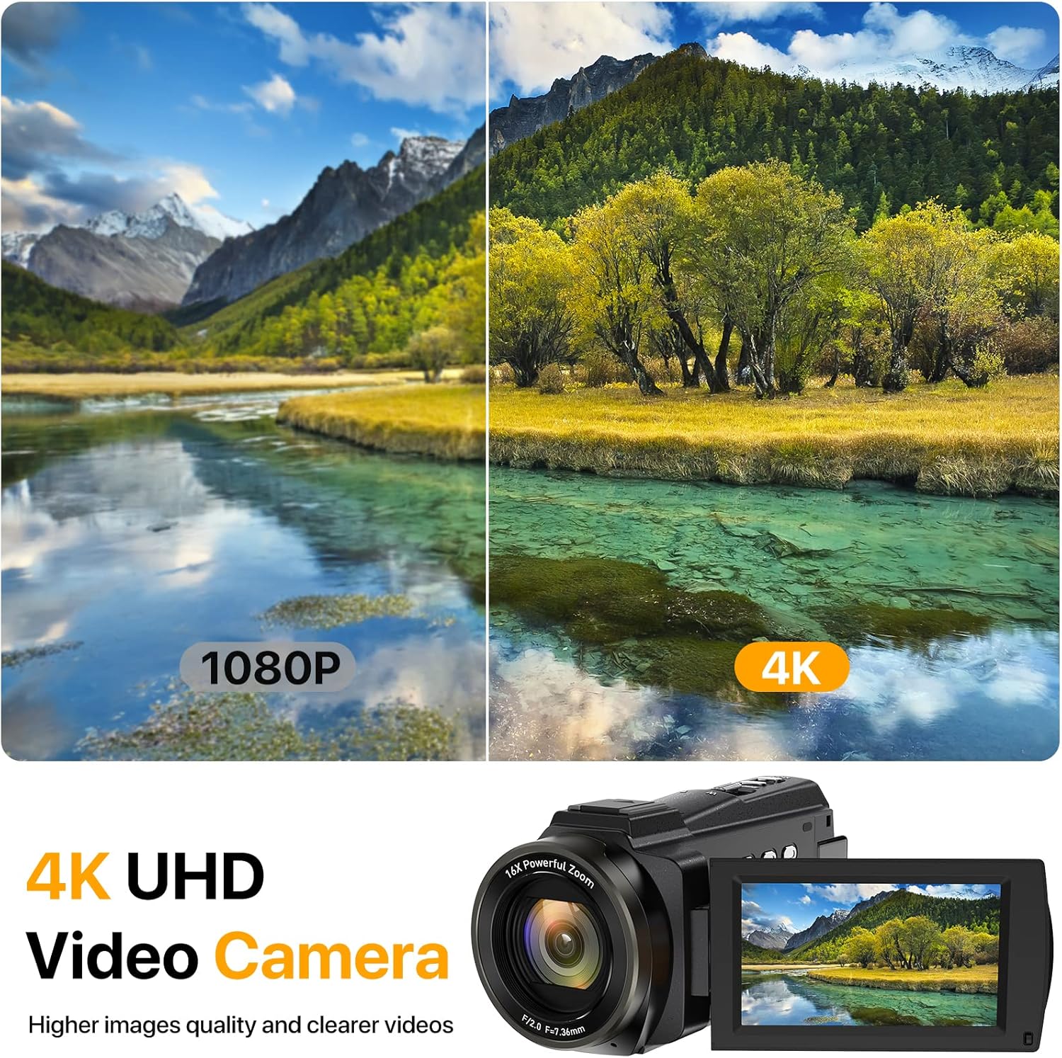 4K Video Camera Camcorder 48MP 60FPS Ultra HD Video Camera with Vlogging Camera for YouTube 16X Digital Video Camera with Microphone 6-Axis