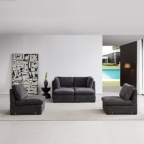129" Convertible Sectional Sofa Couch for Living Room U Shaped Sofa Couch Cloud Sofa Modular Sectional Sofa Couch with Ottoman Feather Filled for