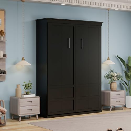 Black Wood Full Size Murphy Bed, Murphy Bed Full Space-Saving Wall Beds