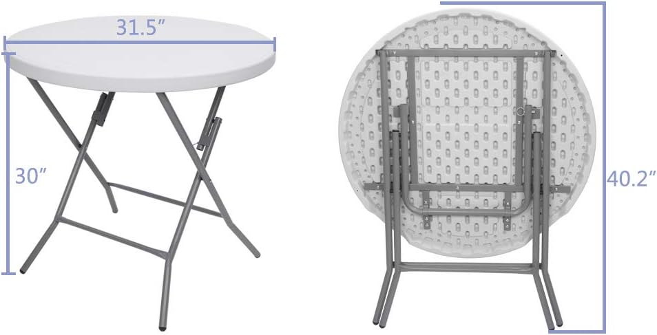 VINGLI 48 Round Bi-Folding Commercial Table, 4 Feet Portable Plastic Dining Card Table for Kitchen or Outdoor Party Wedding Event, White Granite