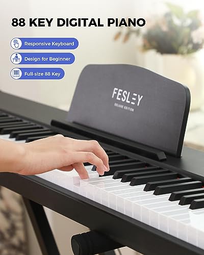 Fesley Weighted Piano Keyboard 88 Keys: Full Size Electric Keyboard Piano for Beginners, Portable 88 Key Keyboard with Daul Speaker,Sustain Pedal