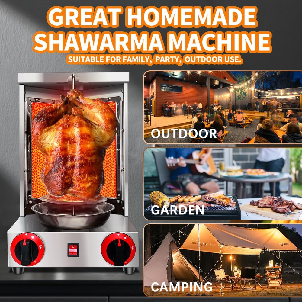 Li Zhen Shawarma Machine Gas Vertical Doner Kebab Machine Shawarma grill Vertical Rotisserie Machine Propane Vertical Broiler with 2 Burner and Meat