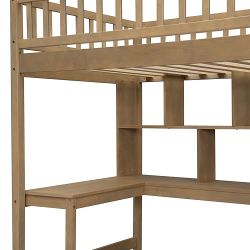 Gaming Bed with Desk,Wardrobe,Ample Storage Space,and RGB LED Light, Full Size Wood Loft Bed for Kids Bedroom (Cloud Blue/K)