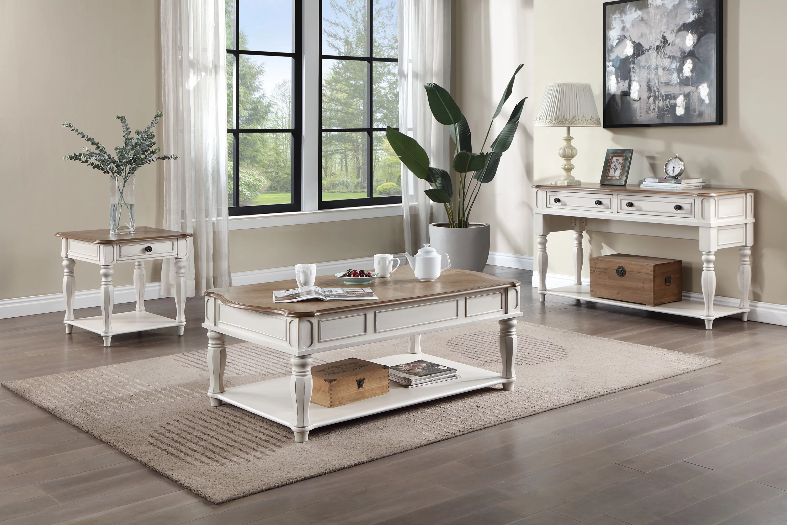 ACME Florian End Table in Oak and Antique White