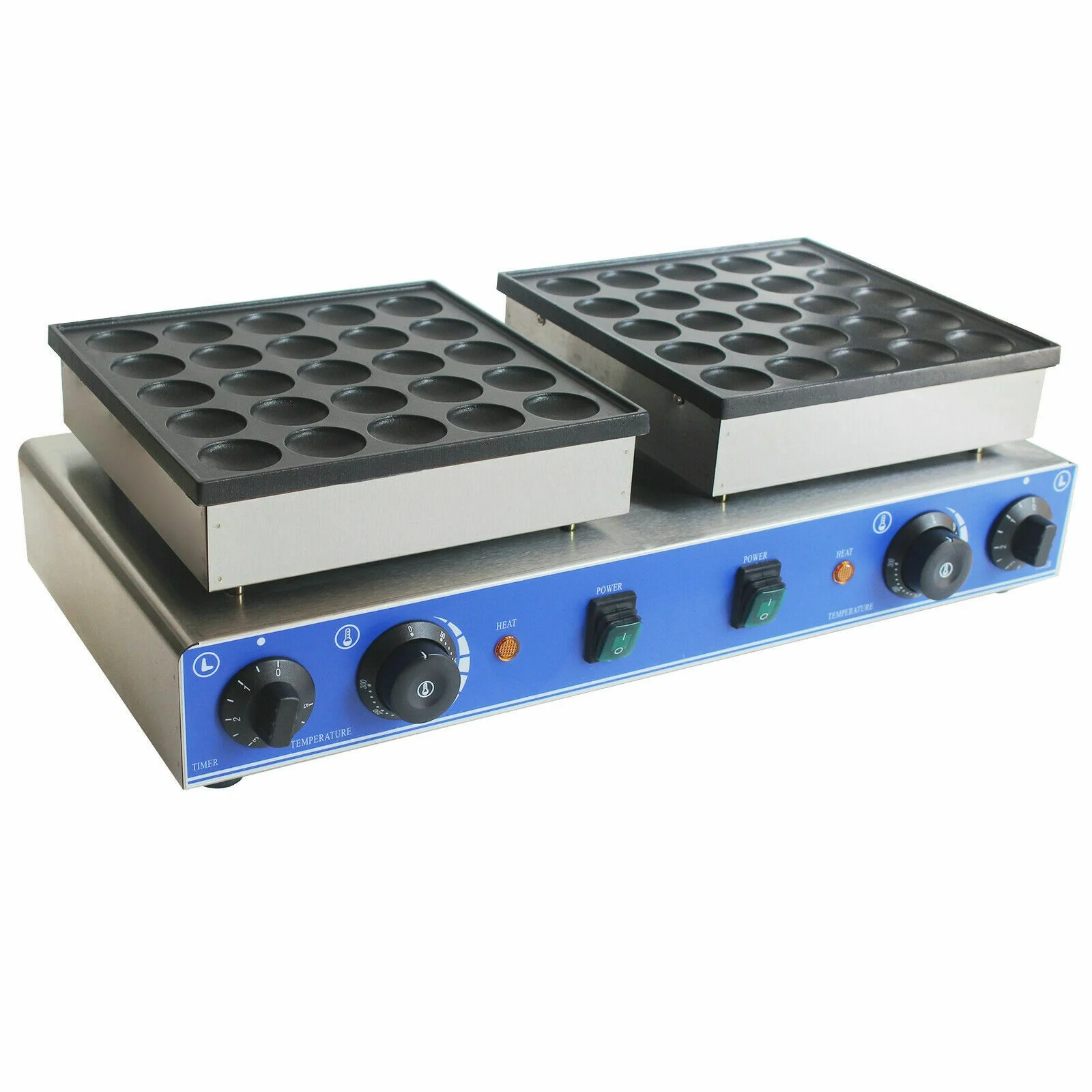 ANQIDI 1600W 25 + 25 Pcs Mini Stainless Steel Waffle Maker Electric Nonstick 1.7" Round Dutch Pancakes Making Machine