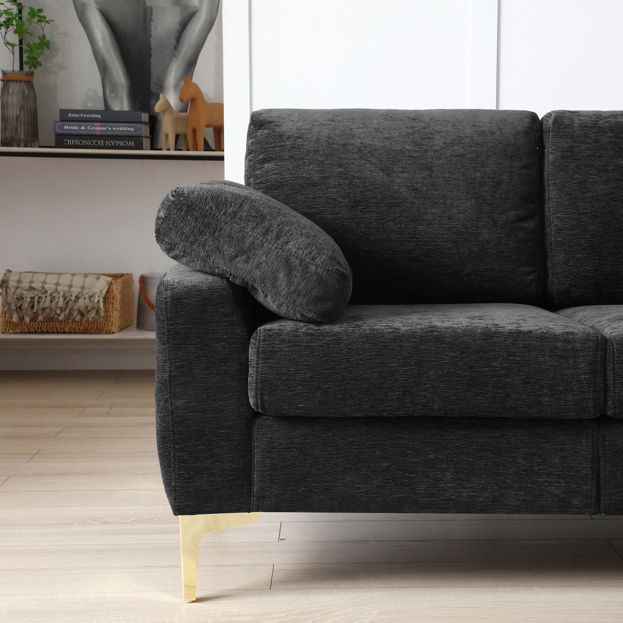 Modern Chenille Upholstered Loveseat, 2 Seater Tufted Sofa Couch with Arm Pillows Metal Legs Removable Cushions for Living Room Bedroom Apartment