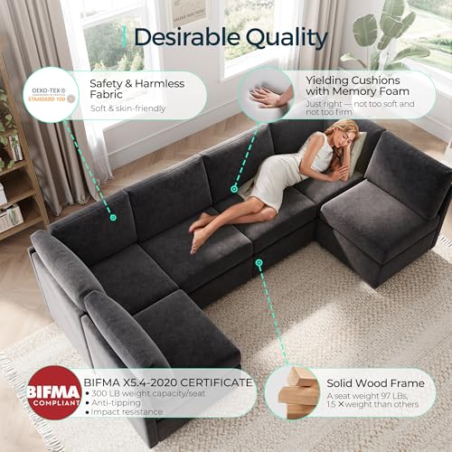 LINSY HOME Modular Sectional Sofa, Convertible U Shaped Sofa Couch with Storage, Memory Foam, Modular Sectionals with Ottomans