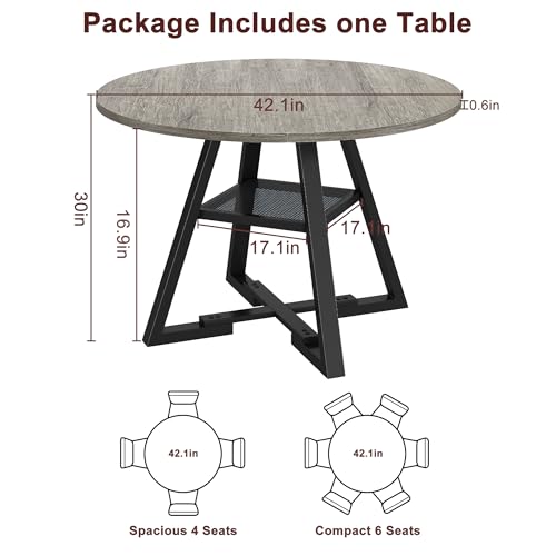 Round Dining Table for 4,Kitchen Dining Room Circle Dinner Pedestal Table,Space Saving Wood Kitchen & Dining Room Furniture (Vintage, 47In)