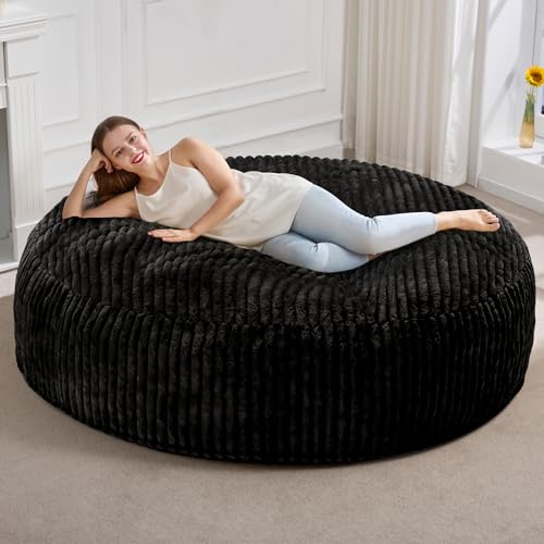 Hobestluk 5ft Bean Bag Chairs for Adults Large Beanbag Chair with Stripe Plush Cover Big Bean Bag Chair for Living Room Bedroom Dorm Office -Black