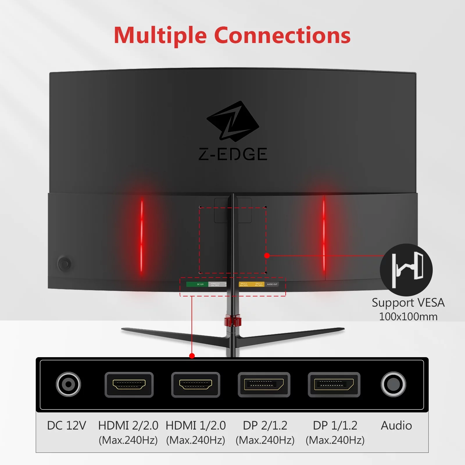 Z-EDGE UG27P 27-Inch Curved Gaming Monitor 240Hz 1ms Full HD 1920x1080 LED Monitor HDMI DP Port