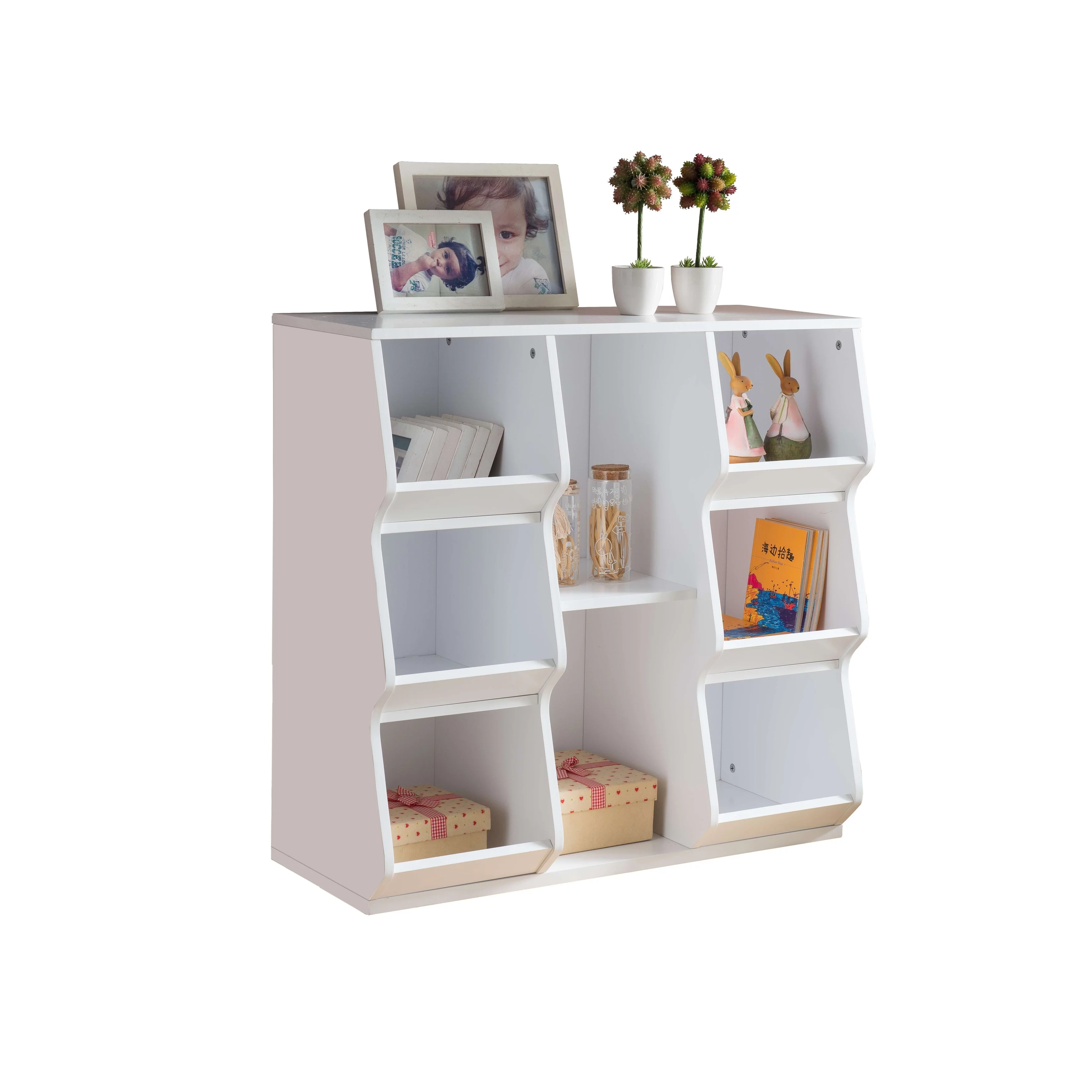 KB R1011 Wood 8 Shelf Bookcase - White
