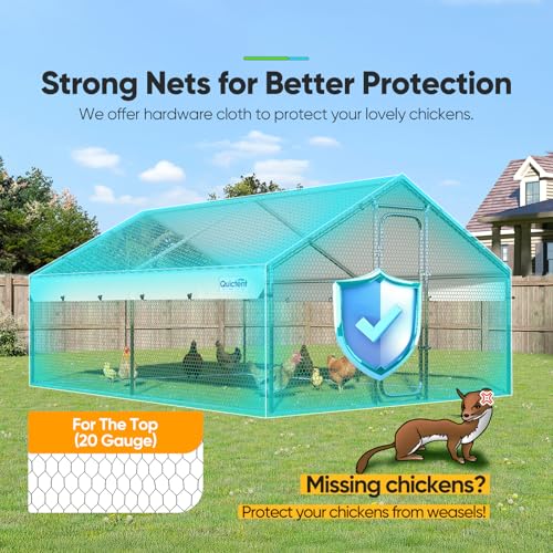Quictent Large Metal Chicken Coop Run for 10+ Poultry with Galvanized Hardware Cloth and Waterproof Roof Cover
