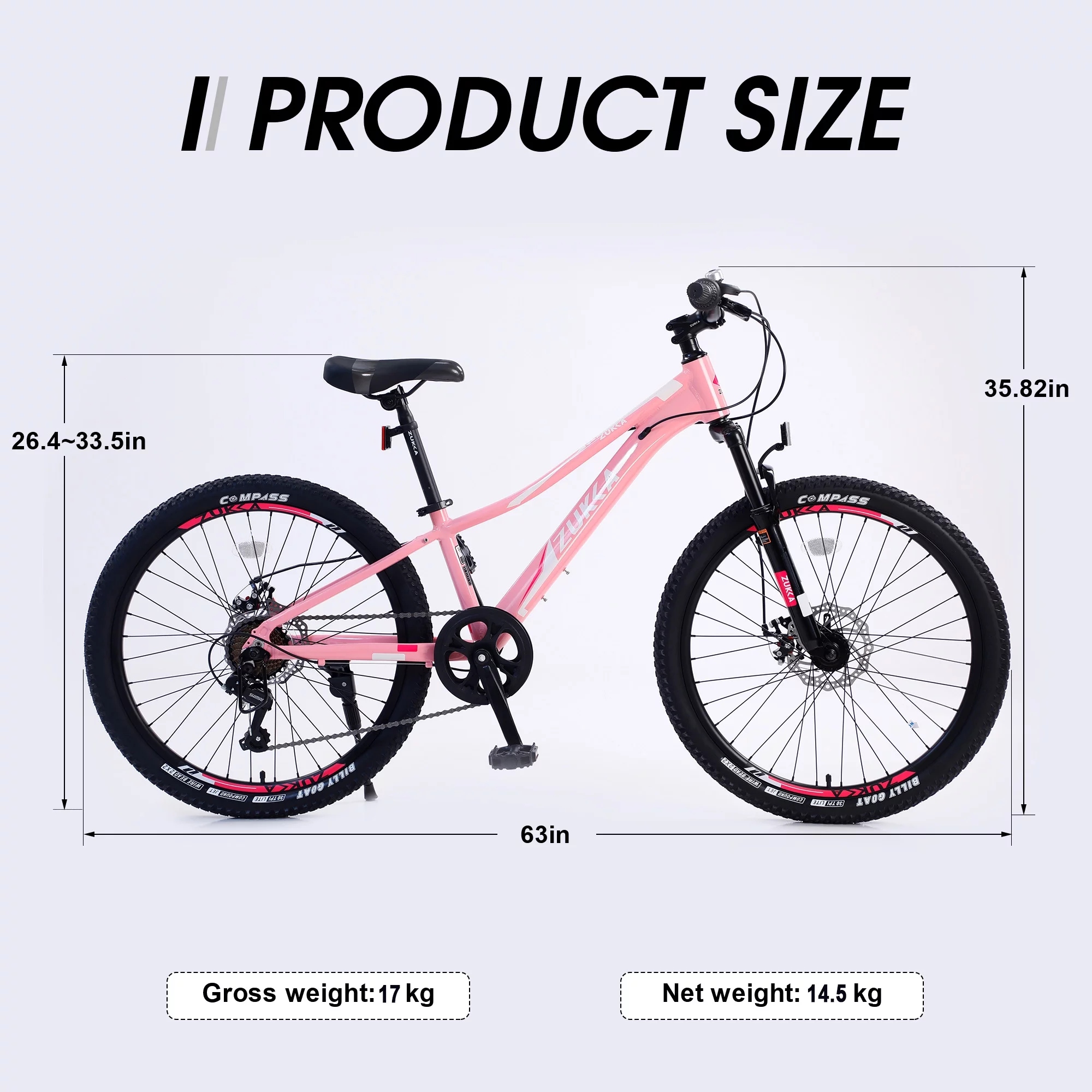 24 Inch Kid's Mountain Bike for Boys Girls, Child MTB Bicycle 7 Speeds Aluminium Alloy Frame Bicycle(Pink)
