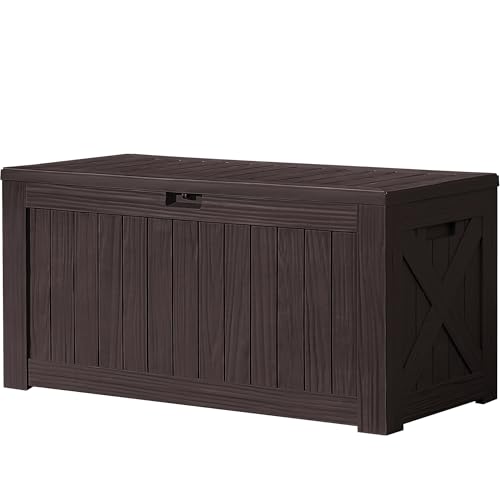 Devoko 120 Gallon Deck Box Resin Outdoor Storage Box Waterproof for Patio, Large Outdoor Storage Bench Lockable for Outside (Black)