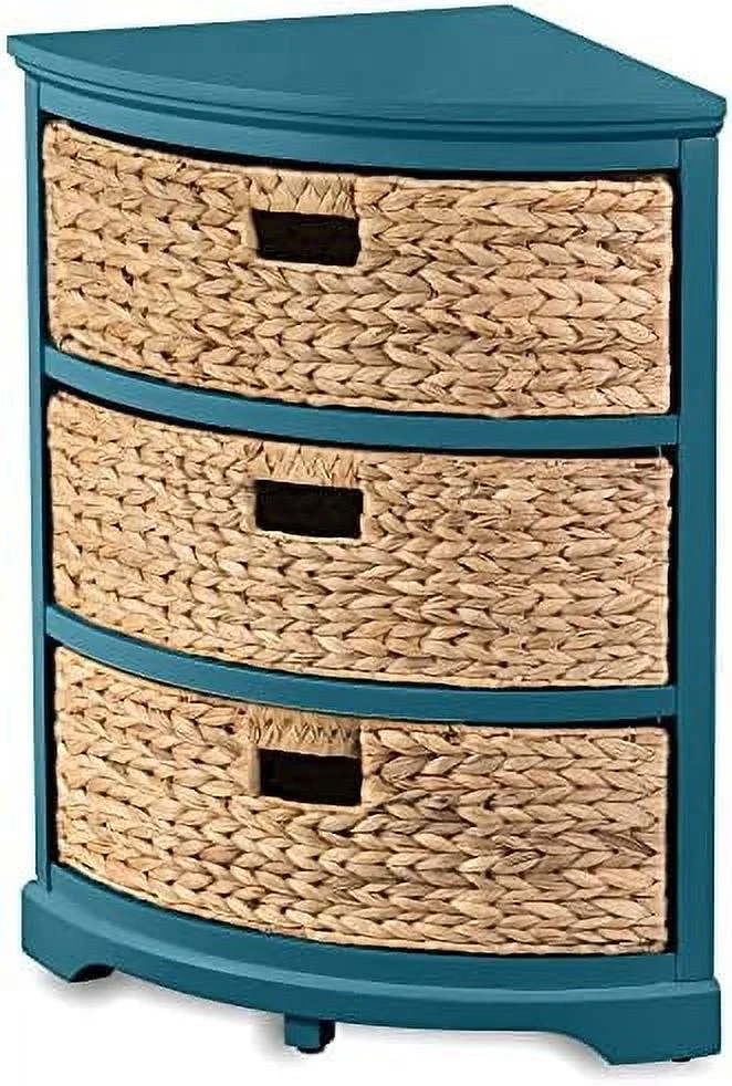 FDXCKJP Hampton Meadows 3 Tier X-Side End  Cabinet with 3 Wicker Baskets  Teal - Curated Treasures Market