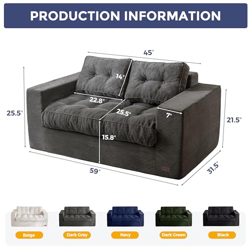 MAXYOYO 3 Seater Couch for Living Room, Boneless Couch with Tufted Cushion & Backrest, Upholstered Floor Sofa with Armrests, Sofa in A Box