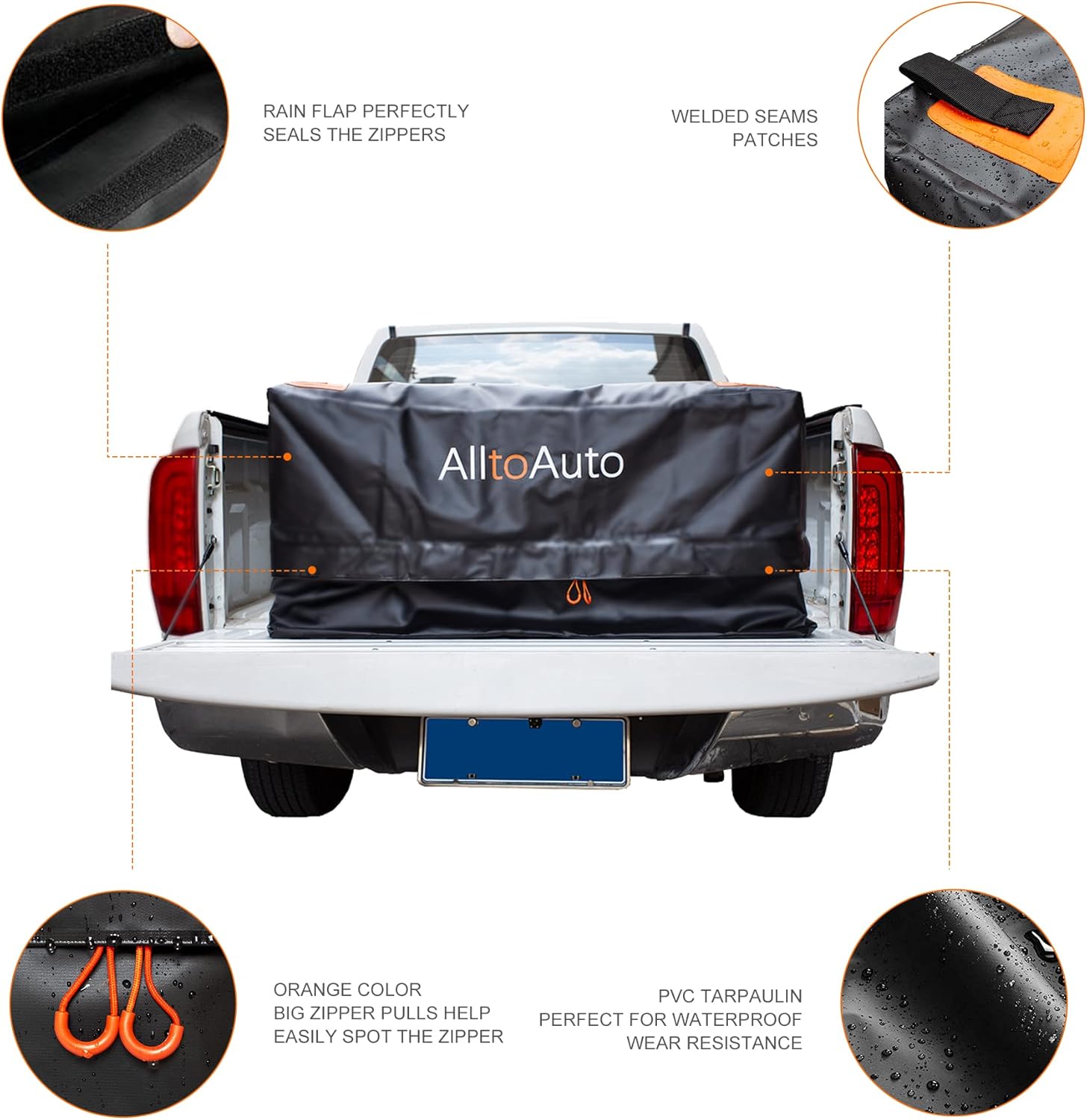 AlltoAuto Truck Bed Cargo Bag with Cargo Net, 100% Waterproof 600D Heavy Duty, Fits Any Truck Size（51''x40''x22''