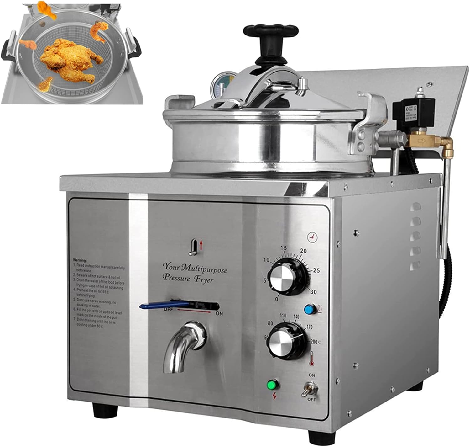 TECHTONGDA 16L Countertop Pressure Fryer, Stainless Steel Commercial Chicken Deep Fryer